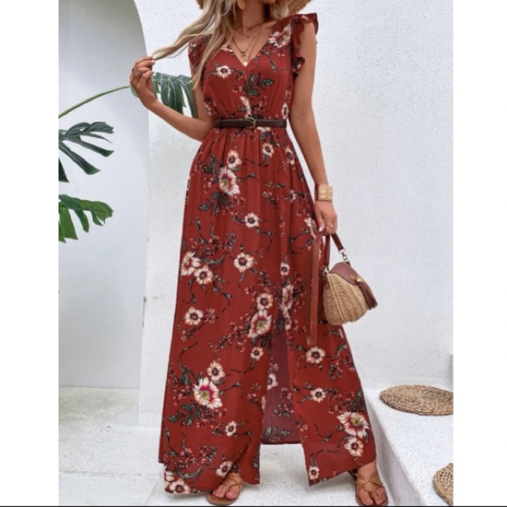 Boho floral print slit thigh maxi dress - Picture 11 of 16